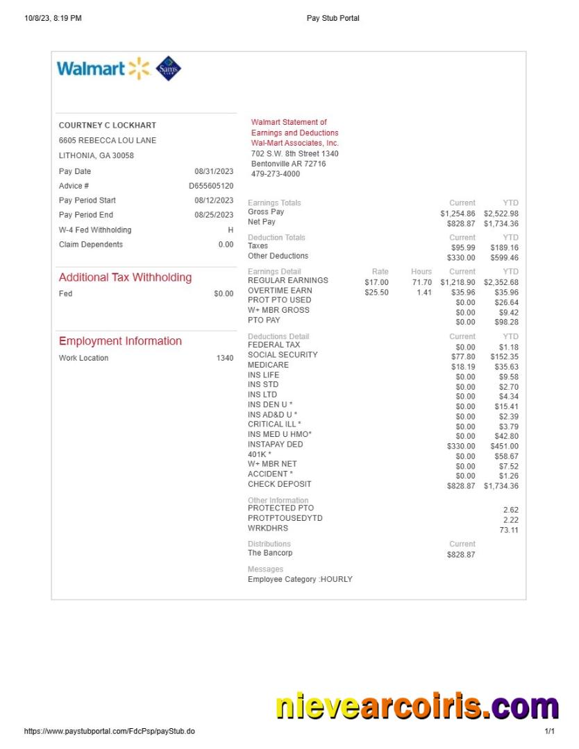 Walmart statement of earnings and deductions